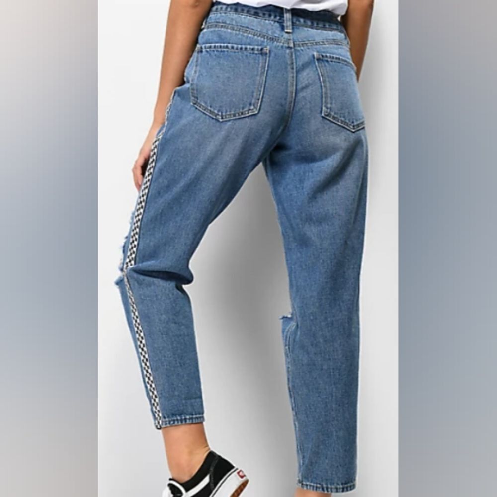 Empyre Eileen Mom Jeans Distressed with Checkered Striping Size 7 - Picture 15 of 16